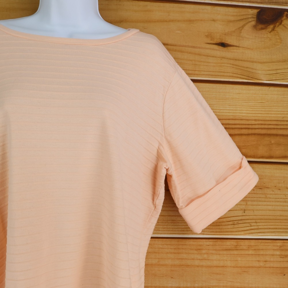Liz Claiborne Short Sleeve Shirt Womens Sz XL Pink Stripes Stretch Cuffed Sleeve - Picture 6 of 9